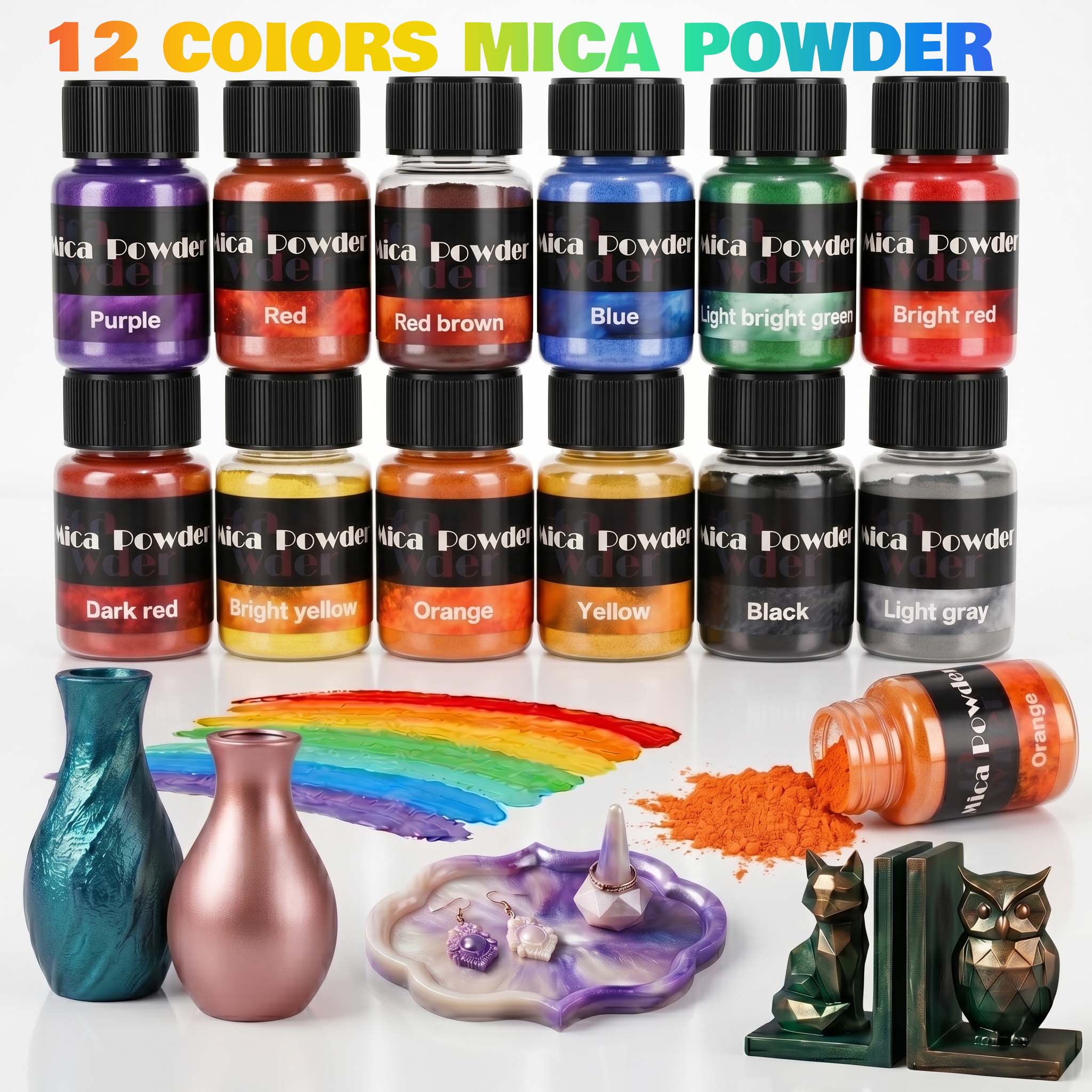 Resin Pigment Powder - مسحوق صبغة الجبس بـ 12 لونًا